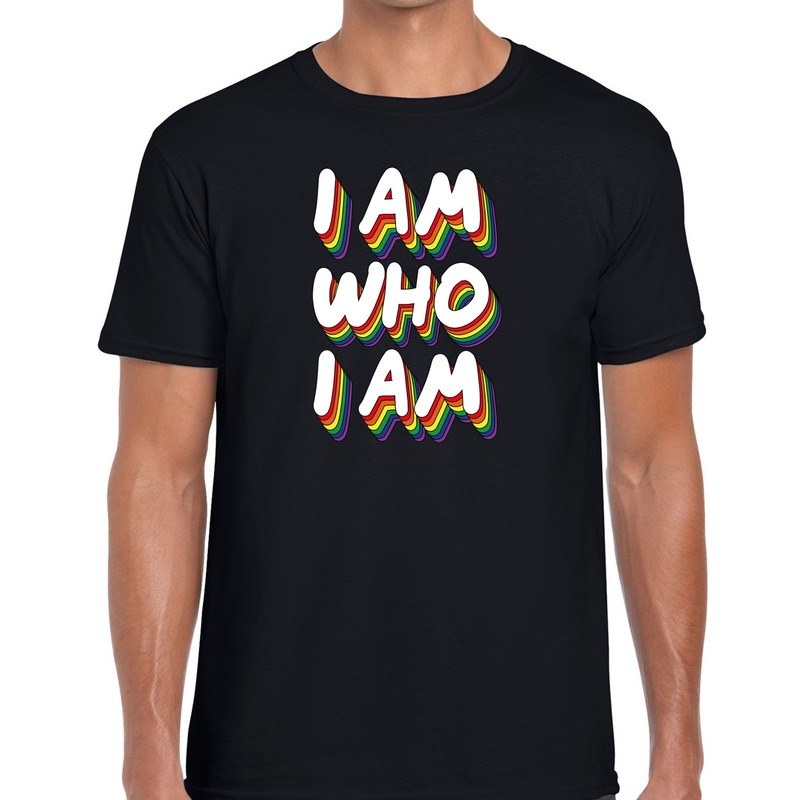 I am who i am gay pride t-shirt zwart voor heren Top Merken Winkel